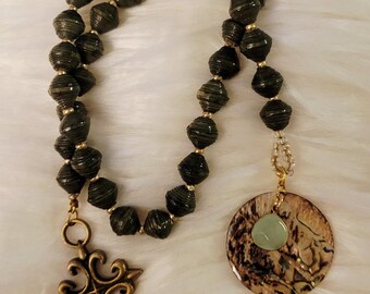 Wooden Prayer Beads with Gold Fixings and Charms