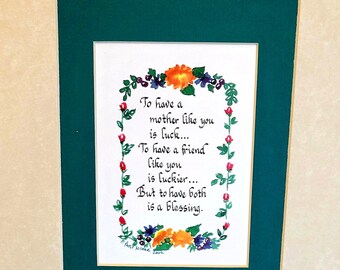 Mother's  gift, Mixmedia callagraphy scriped, frame ready mother's gift for mother's day, scriped prints, hand cut double matted.