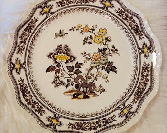 Vintage manchu brown, Mason's Ironstone dinner plate, chinoiserie style