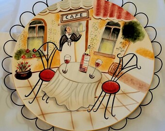 Vintage mud pie Bistro scene platter