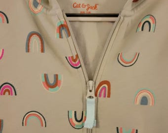 Big girl hoodie, beige with rainbow design, Size 2xl