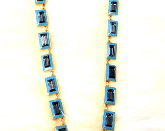Gold-tone  teal & green enamel stones necklace and earring set.