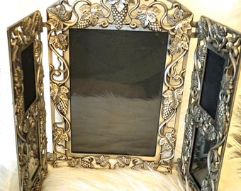 Vintage Baroque style trifold photo frame