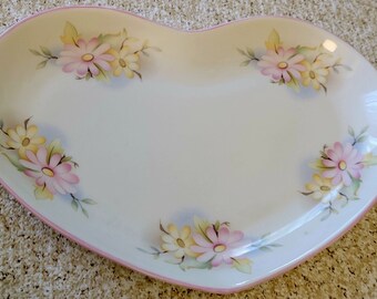 Vintage floral heart shape dish, fine bone china heart floral dish