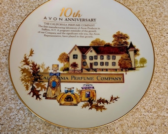 Avon vintage anniversary plate, Avon repersentative 10th anniversary plate, The original California Perfume Company Building plate