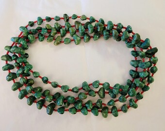 Long Vintage green and red beaded necklace