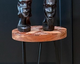 Pair of vintage human heads wodden carving, male & female aprox 7" high