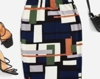 Geo print design pencil skirt. 2x