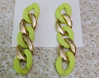 Lime green chain link earrings
