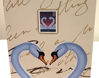 Vintage Love bird postage stationery, Lilac Swans station,  1997 postal service issued love birds design cards & envelopes.