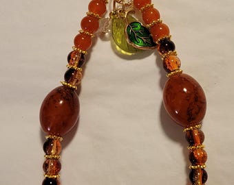 Gold & amber beaded handcrafted bag charm