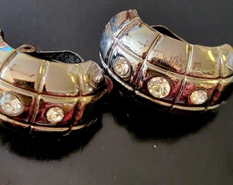 Vintage gray with rhinestones clip-on earrings