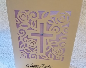 Easter card 5" x 7" cream colored card, purple greeting cards,happy Easter card, religious greeting card