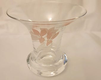 Small vintage Hutschenreuther crystal flare vase, with pink frosted lily motif