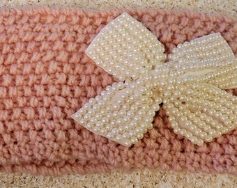 Large pink headband with pearl bow