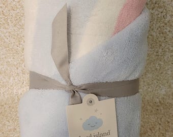 Plush tri color baby blanket, blue, pink white, by Cloud Island. 30" x 40"