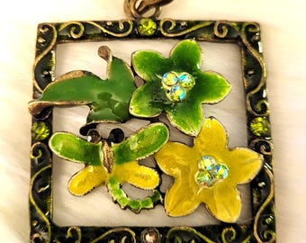 Vintage floral enamel and resin pendant