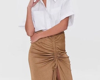 Cigar brown ruched drawstring skirt.  Size Large