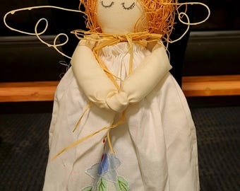 Set of three vintage fabric hanging Angel's with embroidered dress.