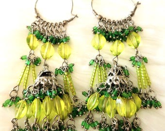 Green and silver vintage dangle earrings