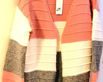 Women's colorblock sweater cardigan.  A blend of pink, white & gray. Size xxlarge