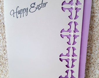 Easter card, silver and purple Easter card, Easter card with cross design and pearls