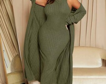 2pcs knitted duster and dress combo. 3x-4x