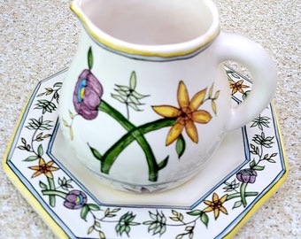 Vintage Les Ceramica jug & plate, 2pcs Lis Ceramica jug set, Hand painted Lis Ceramica , Signed and dated Lis Ceramica jug set
