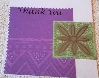 Thank you card, handmade thank you card, large thank you card,purple and white card, thank you card