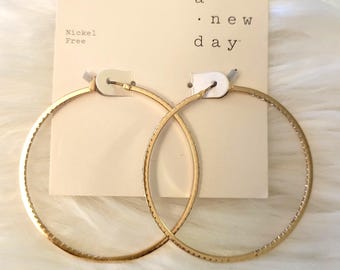 Slim rhinestone gold-tone hoop earrings