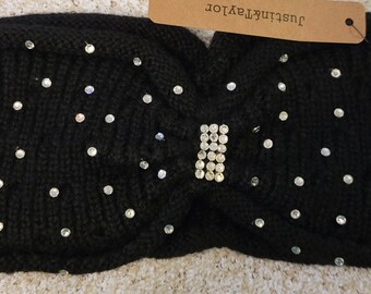 Large black blinged headband