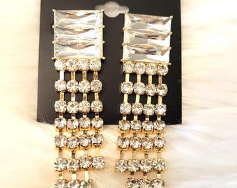 Gold -tone Crystal fringe statement earrings