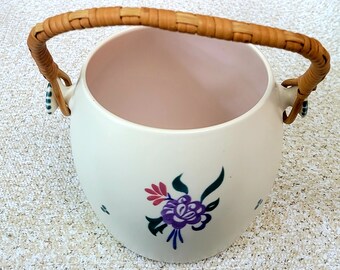 Poole barrel with wicker handle, handed painted Poole barrel, vintage poole pottery, 1930's poole barrel