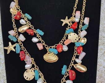 Beach style beaded summer necklace and earring set