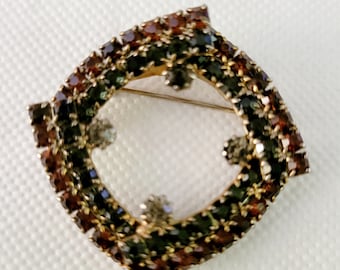 Vintage brooch, squared multi stone brooch