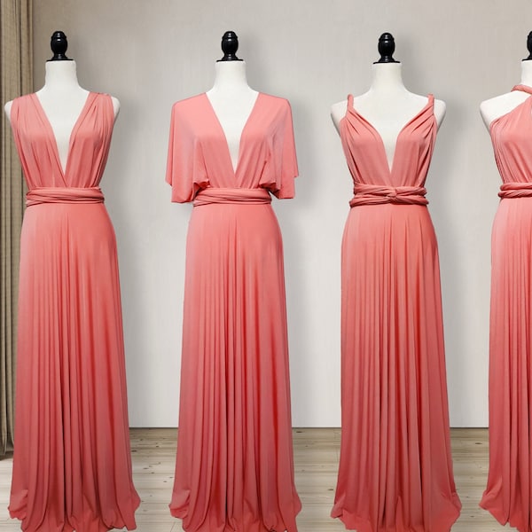 Peach Coral Bridesmaid dress, infinity Dress, Convertible Dress, spring dress, honeymoon beach dress, bridesmaid gown, wrap dress