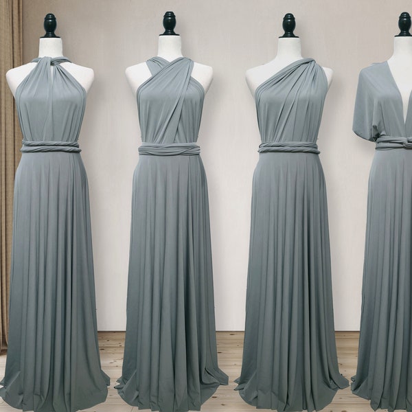 Silver Grey Bridesmaid dress  Light Grey  infinity dress, convertible dress, Wrap Dress, prom dress, Long Ball gown Plus Size and One size