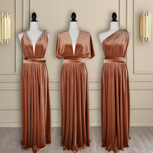 Copper Velvet Dress Copper Velvet Bridesmaid Dress Velvet Infinity Dress Velvet Convertible Dress Velvet Multiway Dress Velvet Multi wrap