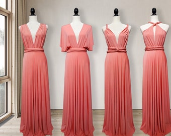 Robe de demoiselle d’honneur Peach Coral, robe infini, robe convertible, robe de printemps, robe de plage lune de miel, robe de demoiselle d’honneur, robe portefeuille