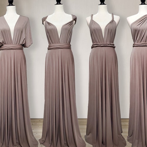 One-Shoulder Multi Wear Convertible Bridesmaid Dresses Taupe