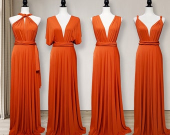 Robe de demoiselle d'honneur orange brûlée robe portefeuille convertible, robe à débordement orange brûlé Robe portefeuille multivoies Robe de maternité Robe de soirée