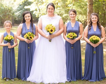 steel blue metallic bridesmaid dresses