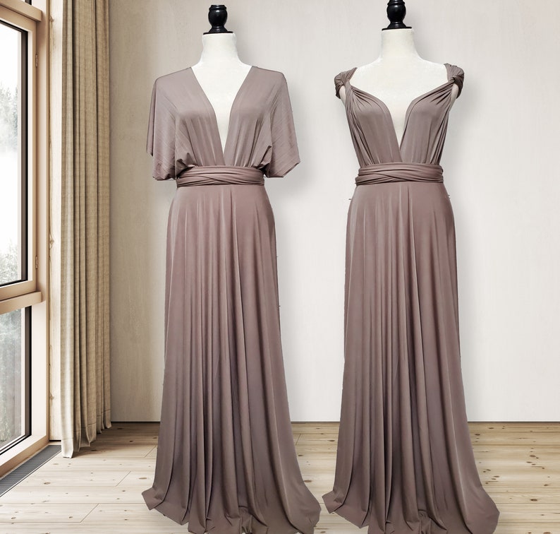 With Sleeves Multi Wear Convertible Bridesmaid Dresses Taupe