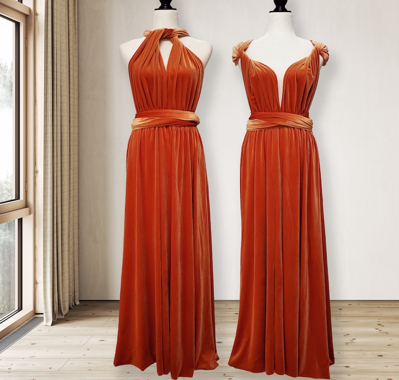 Velvet Dress BURNT ORANGE Velvet Bridesmaid Dress Velvet Etsy