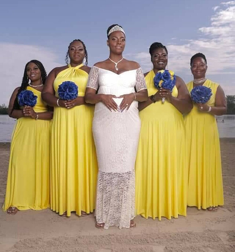 bright yellow halter bridesmaid dresses