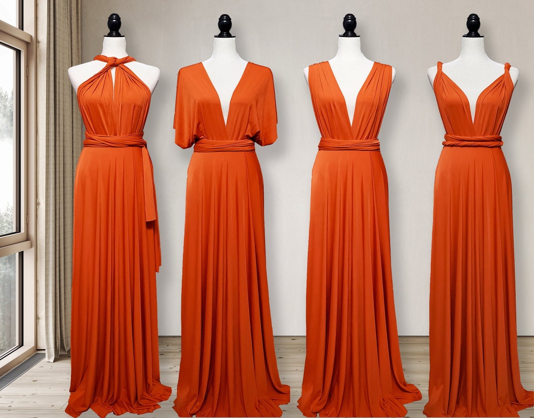 Burnt Orange Bridesmaid Dress Convertible Wrap Dress, Burnt Orange