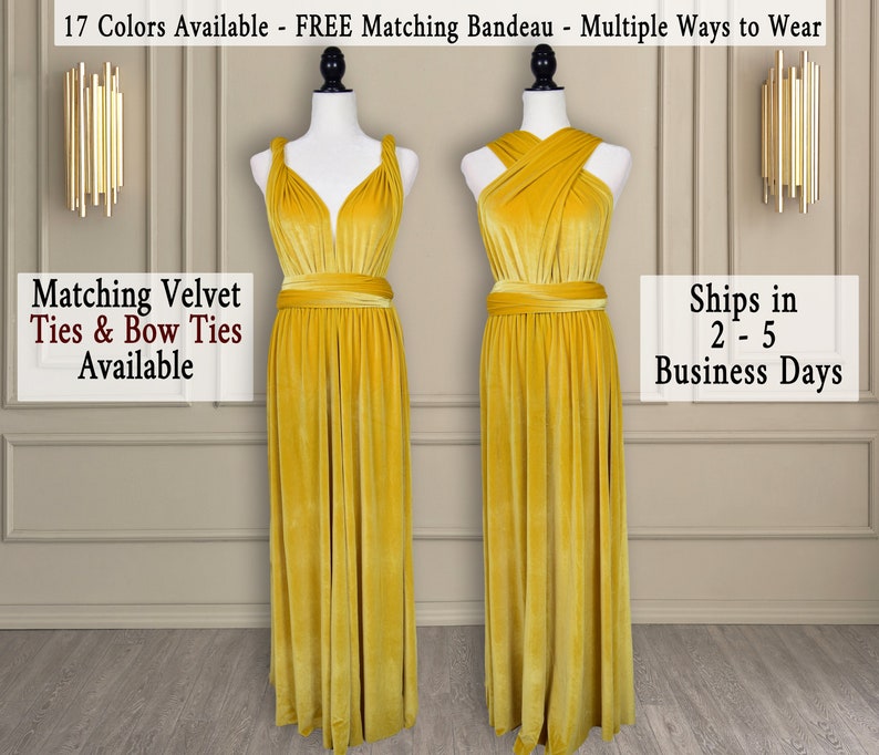 Mustard Velvet Dress Mustard Velvet Bridesmaid Dress Velvet Infinity Dress Velvet Convertible Dress Velvet Multiway Dress Plus size & Onesiz image 2