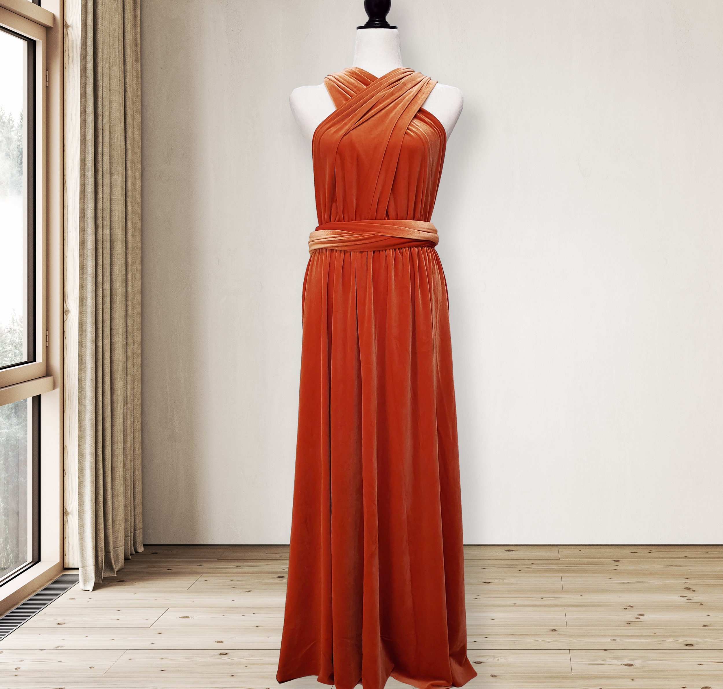 Velvet Dress BURNT ORANGE Velvet Bridesmaid Dress Velvet Etsy