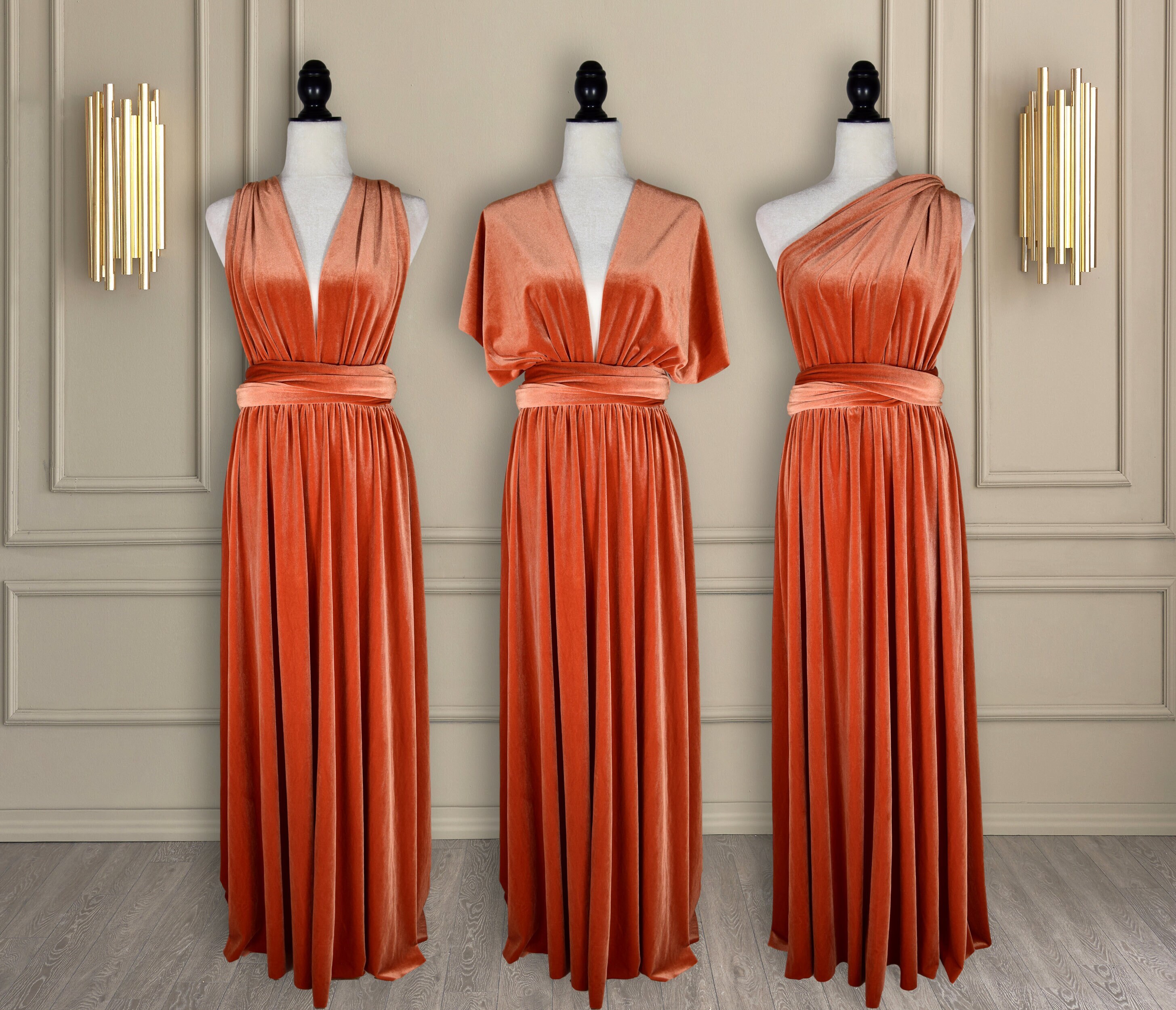 rust orange velvet dress