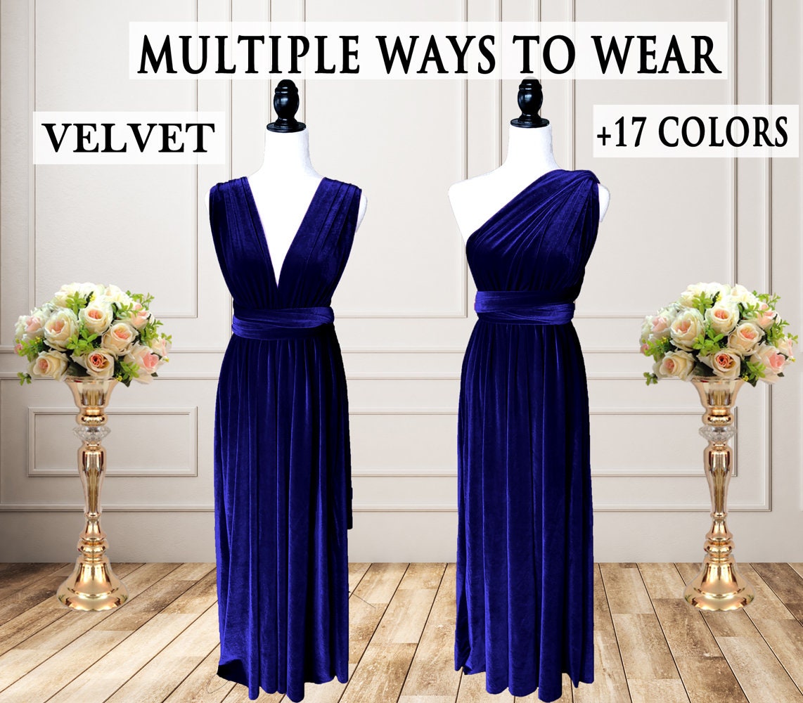 blue velvet bridesmaid dress